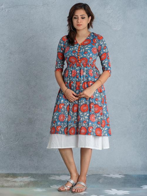 floral print fit & flare ethnic dress - 17476288 - Very Small Image - 1