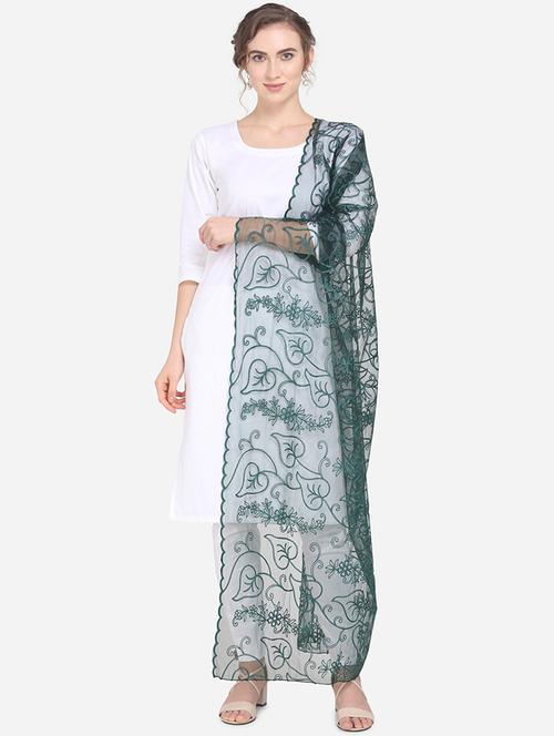 green floral embroidered dupatta - 17476855 - Very Small Image - 1