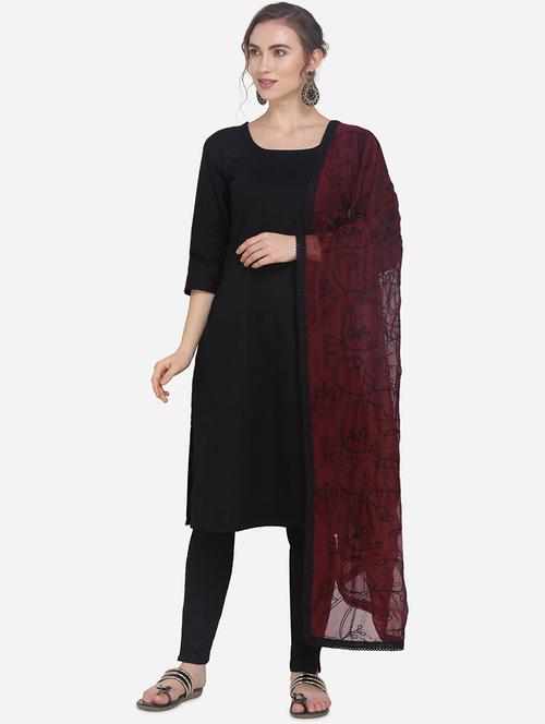 maroon self designed embroidered lace dupatta - 17476884 - Very Small Image - 1