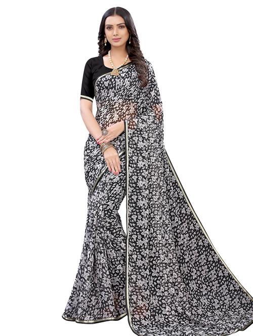 floral printed saree with blouse - 17476934 - Very Small Image - 1