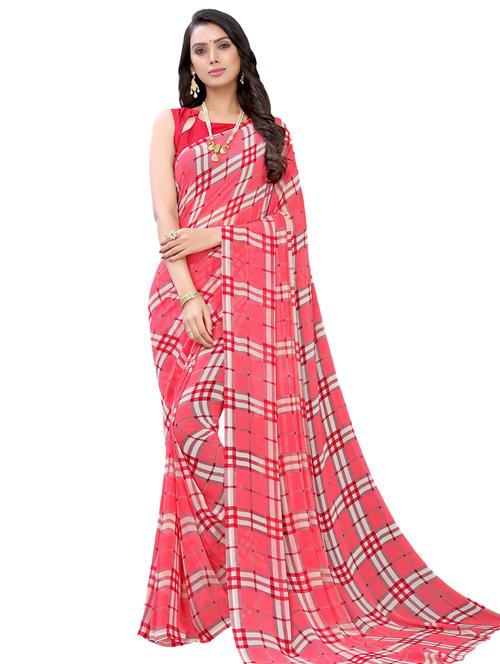 checkered printed saree with blouse - 17476937 - Very Small Image - 1