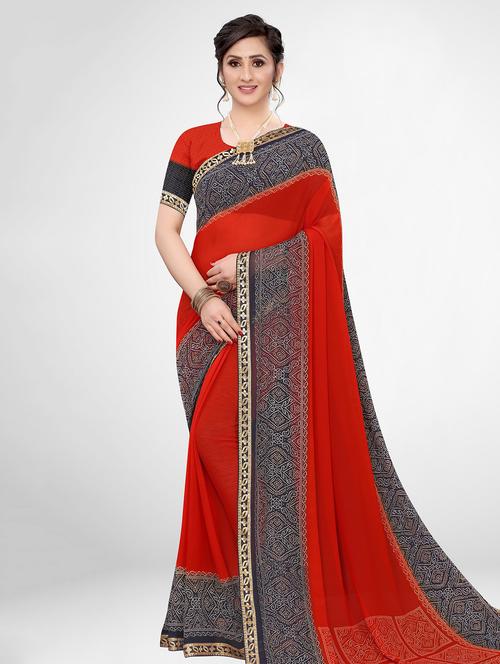 solid bordered saree with blouse - 17476976 - Very Small Image - 1
