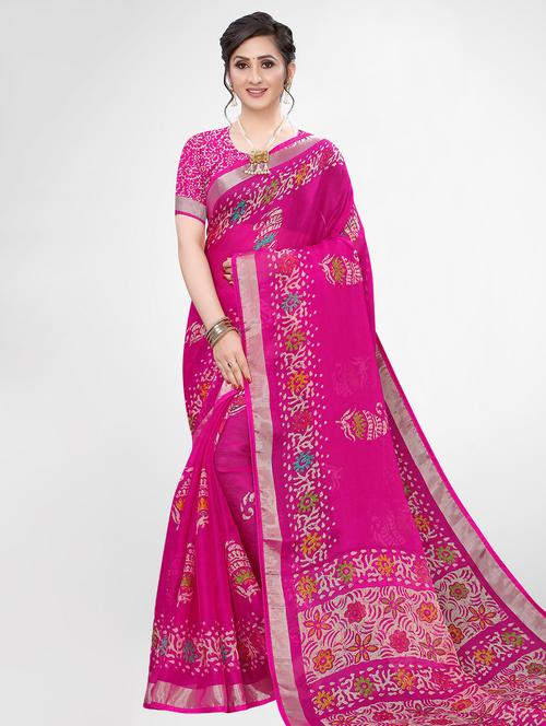 magenta bordered saree with blouse - 17476986 - Very Small Image - 1