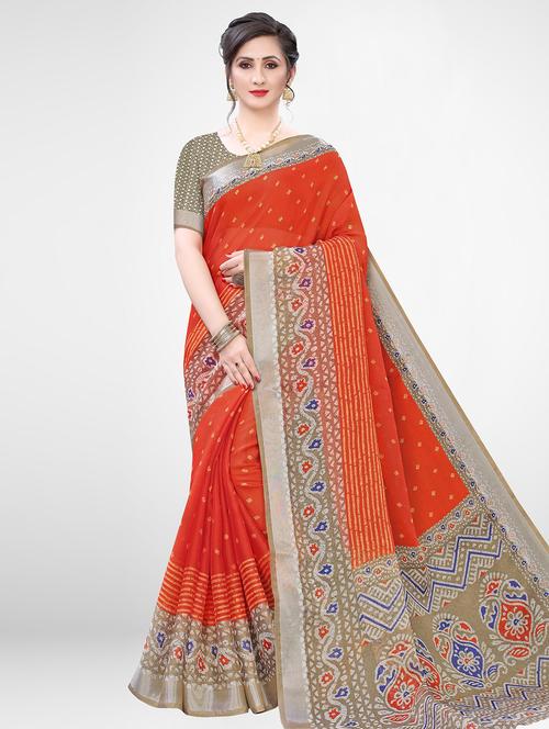 printed bordered saree - 17476990 - Very Small Image - 1