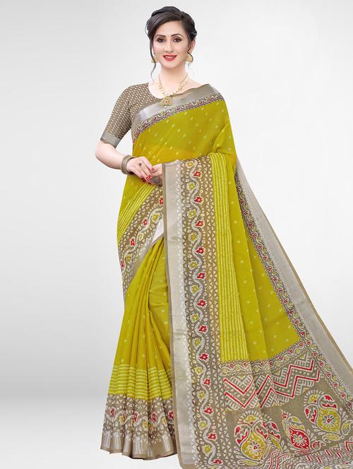 parrot green bordered saree with blouse - 17476992 - Very Small Image - 1