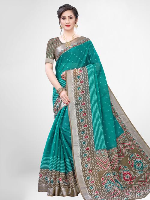 teal bordered saree - 17476993 - Very Small Image - 1