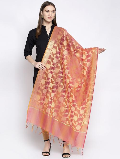 peach chanderi dupatta - 17477549 - Very Small Image - 1