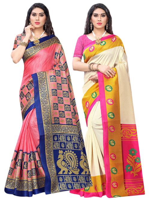 multi color set of 2 pcs saree with blouse - 17477642 - Very Small Image - 1