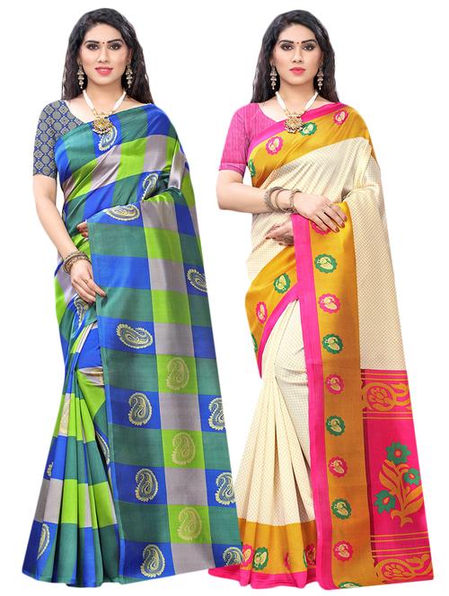 multi color set of 2 pcs saree with blouse - 17477644 - Very Small Image - 1
