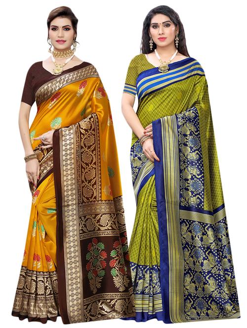 multi color set of 2 pcs saree with blouse - 17477649 - Very Small Image - 1