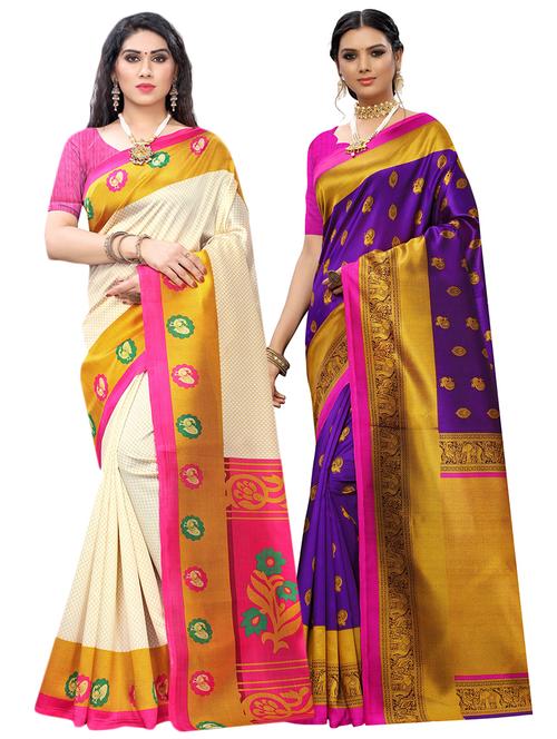 multi color 2pcs saree - 17477693 - Very Small Image - 1