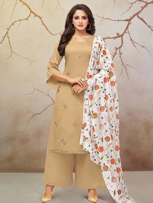 embroidered palazzo suits unstitched suit - 17478341 - Very Small Image - 1