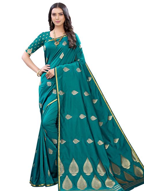 turquoise banarasi saree - 17478519 - Very Small Image - 1
