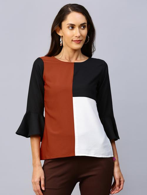 flute sleeves color block top - 17478555 - Very Small Image - 1