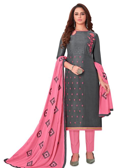 embroidered straight pants unstitched suit - 17478568 - Very Small Image - 1