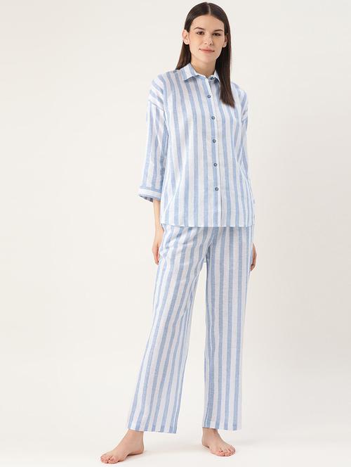 drop shoulder striped pyjama nightwear set - 17478652 - Very Small Image - 1