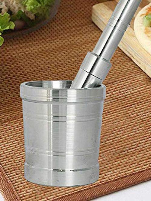 mortar & pestle kharal/khalbatta/okhli masher/masher/9 cm mortar & 17.5 cm pestle aluminium masher - 17478844 - Very Small Image - 1