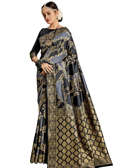 foil print kanjivaram saree with blouse - 17479286 - Very Small Image - 1