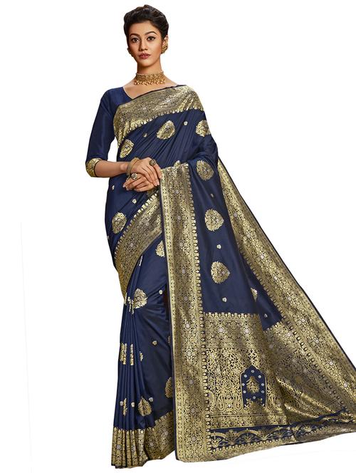 navy silk kanjivaram saree - 17479348 - Very Small Image - 1