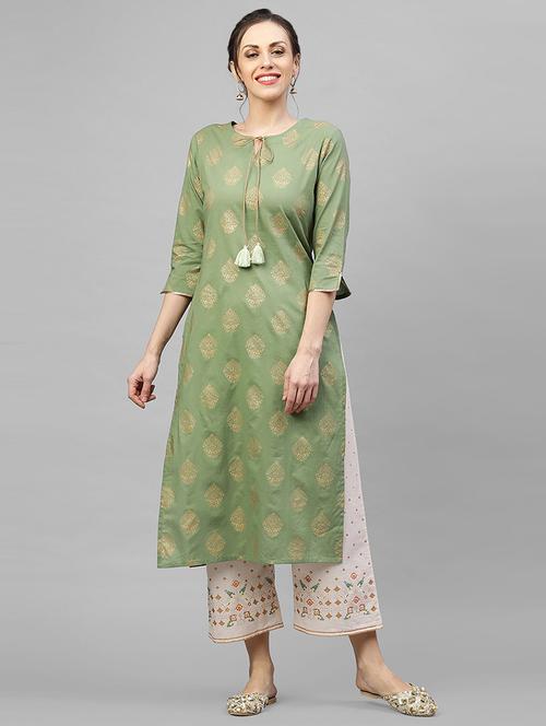 gold print kurta palazzo set - 17480103 - Very Small Image - 1