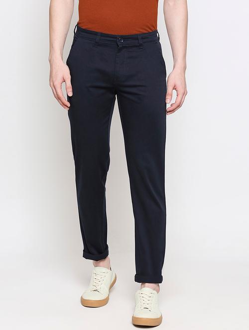navy blue solid chinos - 17480514 - Very Small Image - 1