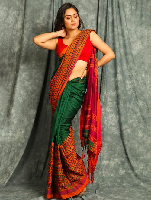 self design handloom saree with blouse - 17482414 - Very Small Image - 1