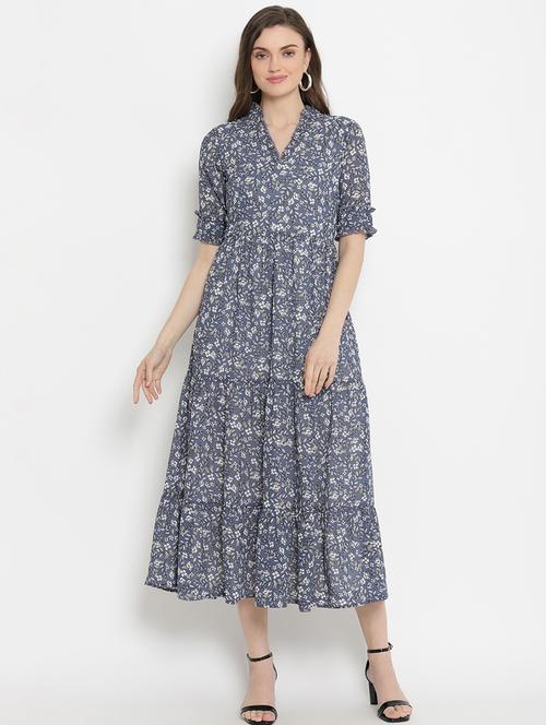 v-neck floral fit & flare dress - 17482681 - Very Small Image - 1