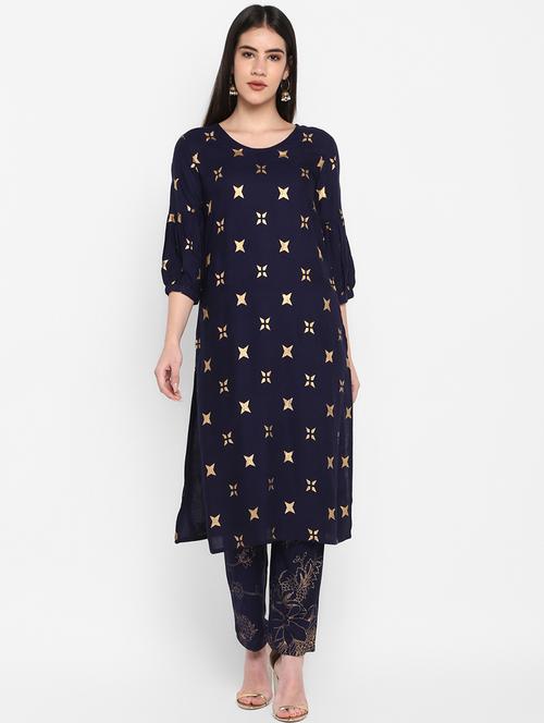 gold print rayon straight kurta - 17483027 - Very Small Image - 1