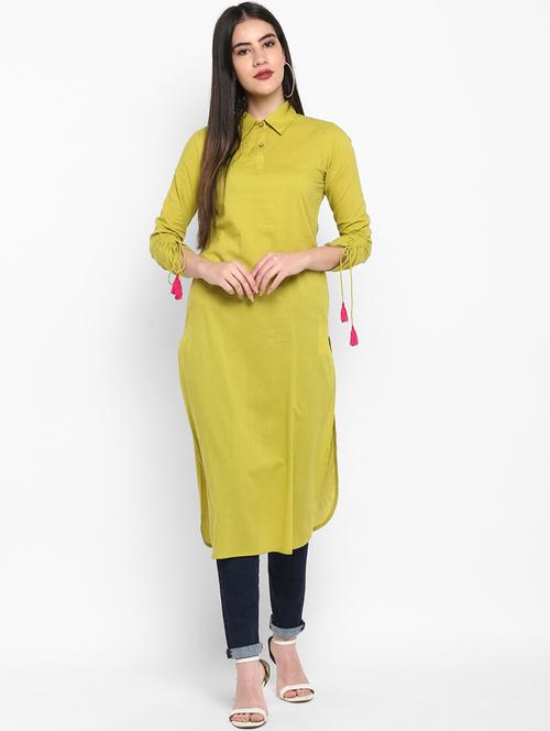 solid cotton straight kurta - 17483032 - Very Small Image - 1