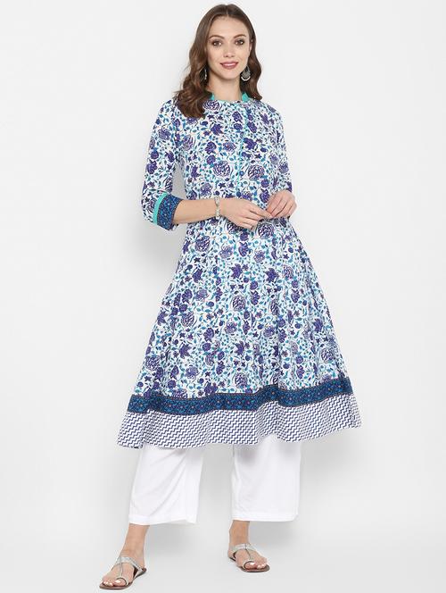 floral cotton blend anarkali kurta - 17483049 - Very Small Image - 1