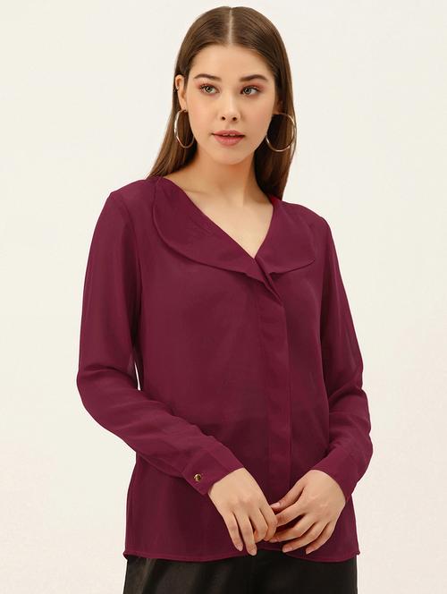 v-neck solid top - 17483266 - Very Small Image - 1