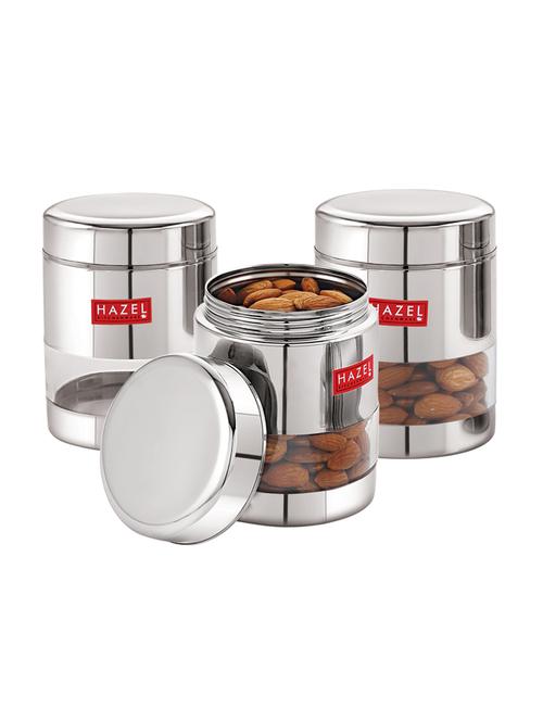 hazel stainless steel transparent glossy see through container set of 3, silver, 500 ml each - 17483393 - Very Small Image - 1