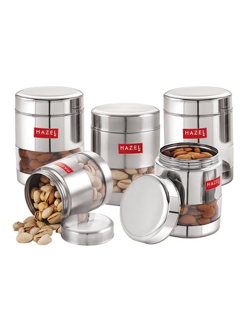 hazel stainless steel transparent glossy see through container set of 5, silver, 500 ml each - 17483395 - Very Small Image - 1