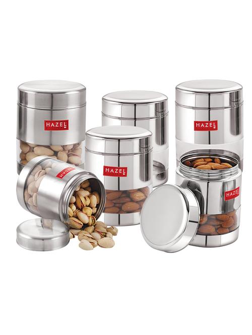 hazel stainless steel transparent glossy see through container set of 6, silver, 500 ml each - 17483396 - Very Small Image - 1
