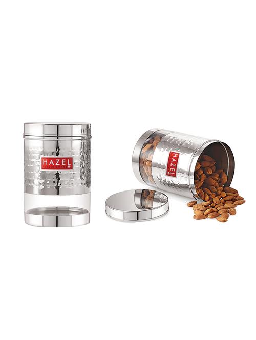 hazel stainless steel hammered finish transparent glossy see through container, set of 2, 950 ml each, silver - 17483405 - Very Small Image - 1