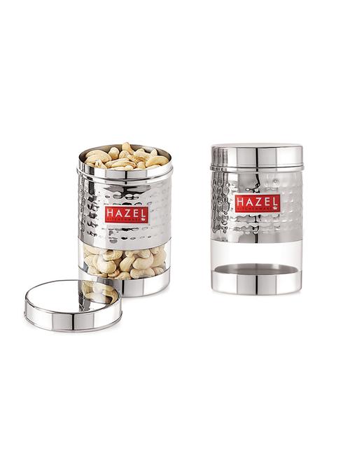 hazel stainless steel hammered finish transparent glossy see through container, set of 2, 600 ml each, silver - 17483410 - Very Small Image - 1