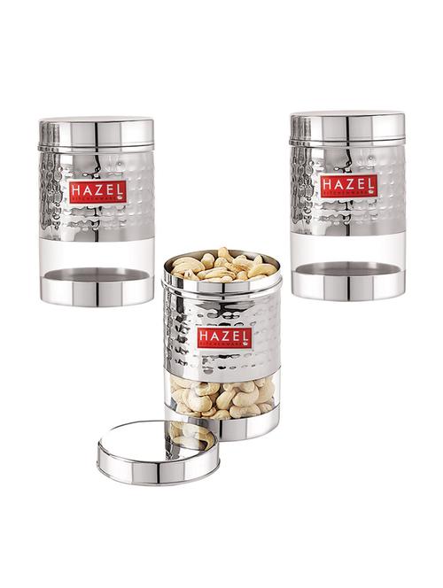 hazel stainless steel hammered finish transparent glossy see through container, set of 3, 600 ml each, silver - 17483411 - Very Small Image - 1