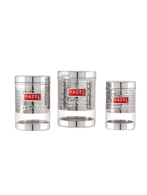 hazel stainless steel hammered finish transparent glossy see through container, set of 3, 1350 ml, 950 ml & 600 ml - 17483415 - Very Small Image - 1