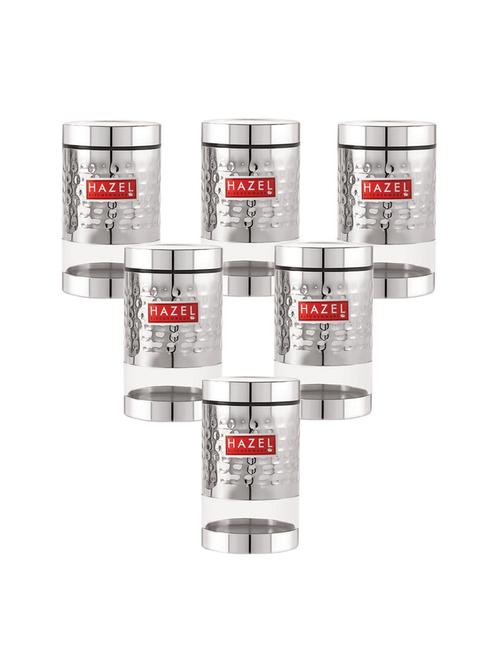 hazel stainless steel hammered finish transparent glossy see through container, set of 6, 700 ml each, silver - 17483421 - Very Small Image - 1
