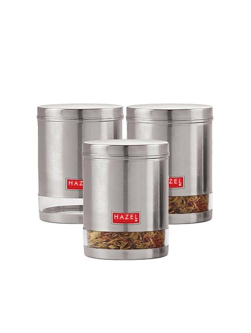 hazel stainless steel transparent wide mouth see through container, silver, set of 3, 1350 ml - 17483559 - Very Small Image - 1