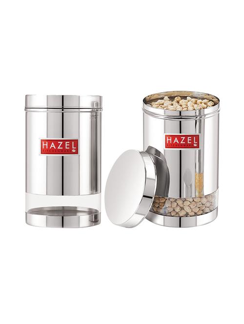 hazel stainless steel transparent glossy finish see through container, silver, set of 2, 1700 ml - 17483564 - Very Small Image - 1