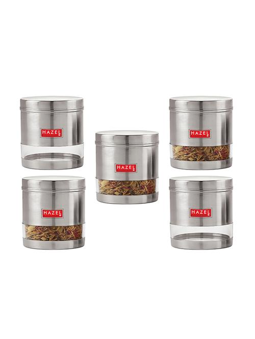 hazel stainless steel transparent wide mouth see through container, silver, set of 5, 700 ml - 17483583 - Very Small Image - 1