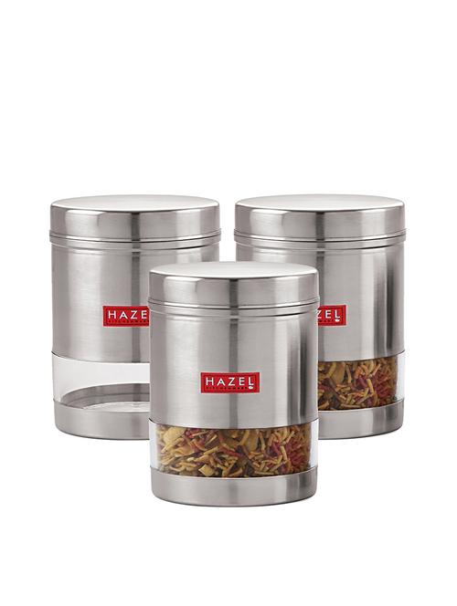 hazel stainless steel transparent wide mouth see through container, silver, set of 3, 950 ml - 17483586 - Very Small Image - 1