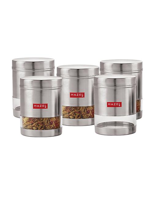 hazel stainless steel transparent wide mouth see through container, silver, set of 5, 950 ml - 17483588 - Very Small Image - 1