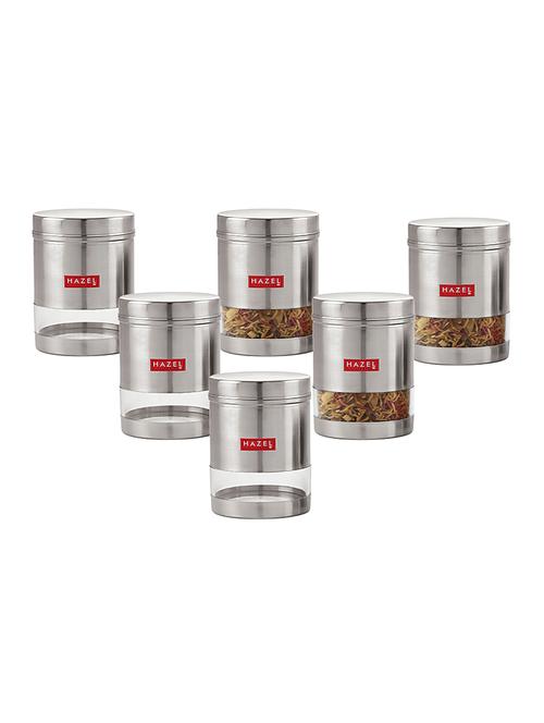 hazel stainless steel transparent wide mouth see through container, silver, set of 6, 950 ml - 17483589 - Very Small Image - 1