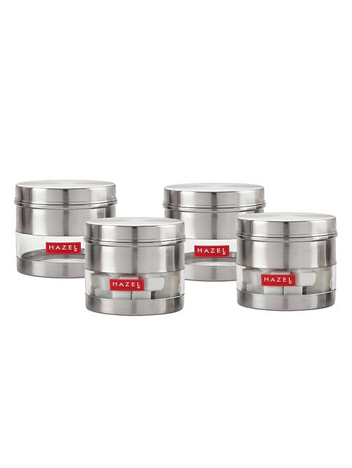 hazel stainless steel transparent wide mouth see through container, silver, set of 4, 750 ml - 17483592 - Very Small Image - 1