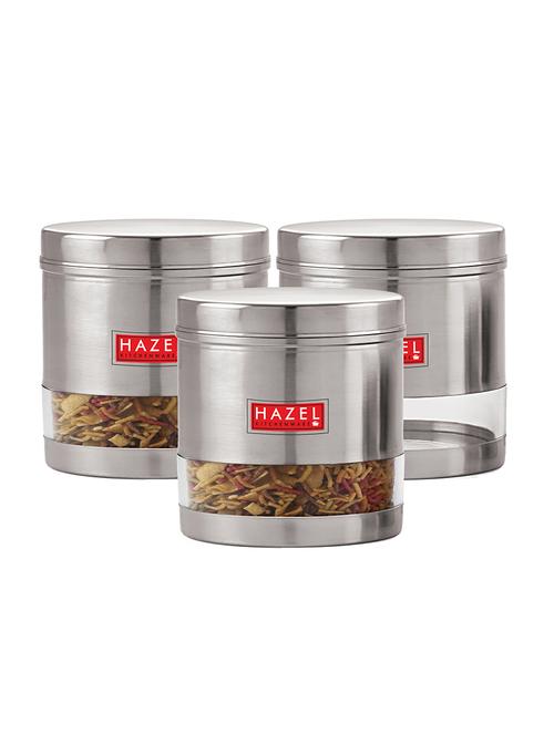 hazel stainless steel transparent wide mouth see through container, silver, set of 3, 1100 ml - 17483596 - Very Small Image - 1