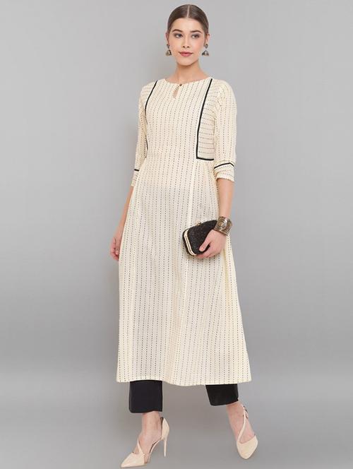 cream cotton kurta pant set - 17483872 - Very Small Image - 1