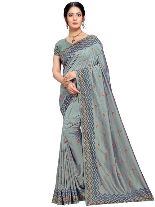 tonal embroidered saree with blouse - 17484596 - Very Small Image - 1