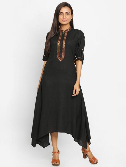 solid asymmetric ethnic dress - 17484633 - Very Small Image - 1
